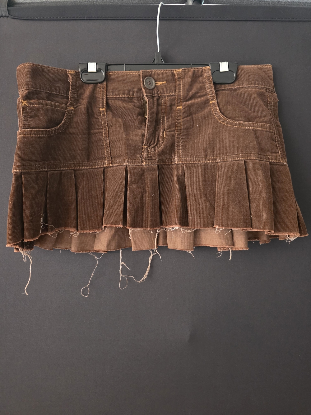 Abercrombie & Fitch Vintage Brown Pleated Corduroy Mini Skirt with Frayed Hem